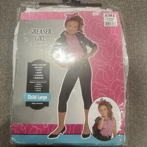 NEW GreaserGirl, Grease Costume 1950s Halloween, 4 PC Child Large 12-14 Slim Fit